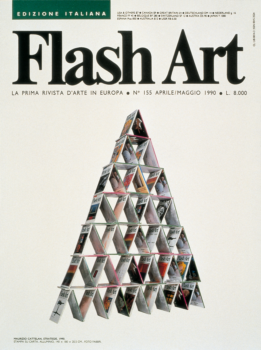 Maurizio Cattelan, Strategie, 1990. Copertina Flash Art. Courtesy: Maurizio Cattelan Archive