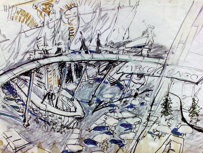 Nigel Coates, Caffè Bongo, Tokyo, disegno, 1986.