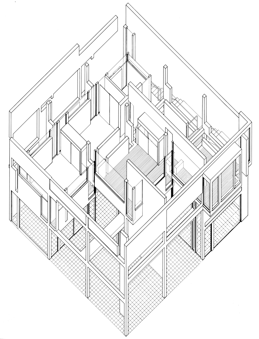 Peter Eisenman, House II, Hardwick, Vermont, 1969-1970. Disegno assonometrico/Axonometric drawing. Courtesy: Eisenman Architects