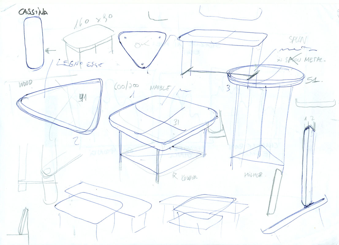 Tavolini Torei, design di Luca Nichetto per Cassina.