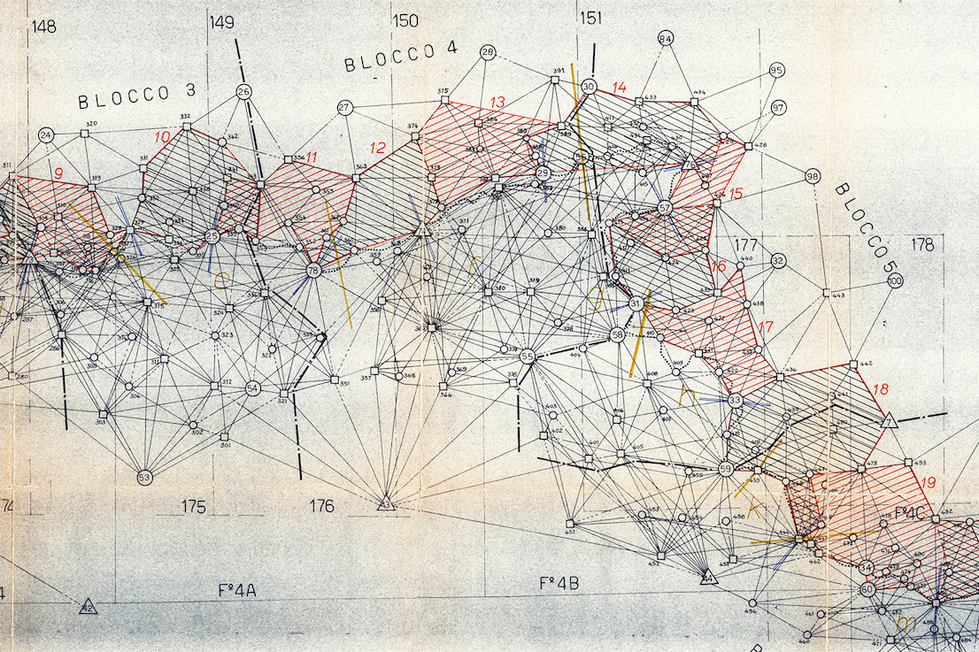 Schema illustrativo dei blocchi di triangolazione di III e IV ordine lungo la linea del confine italo austriaco, dettaglio (dai tipi dell’Istituto Geografico Militare).