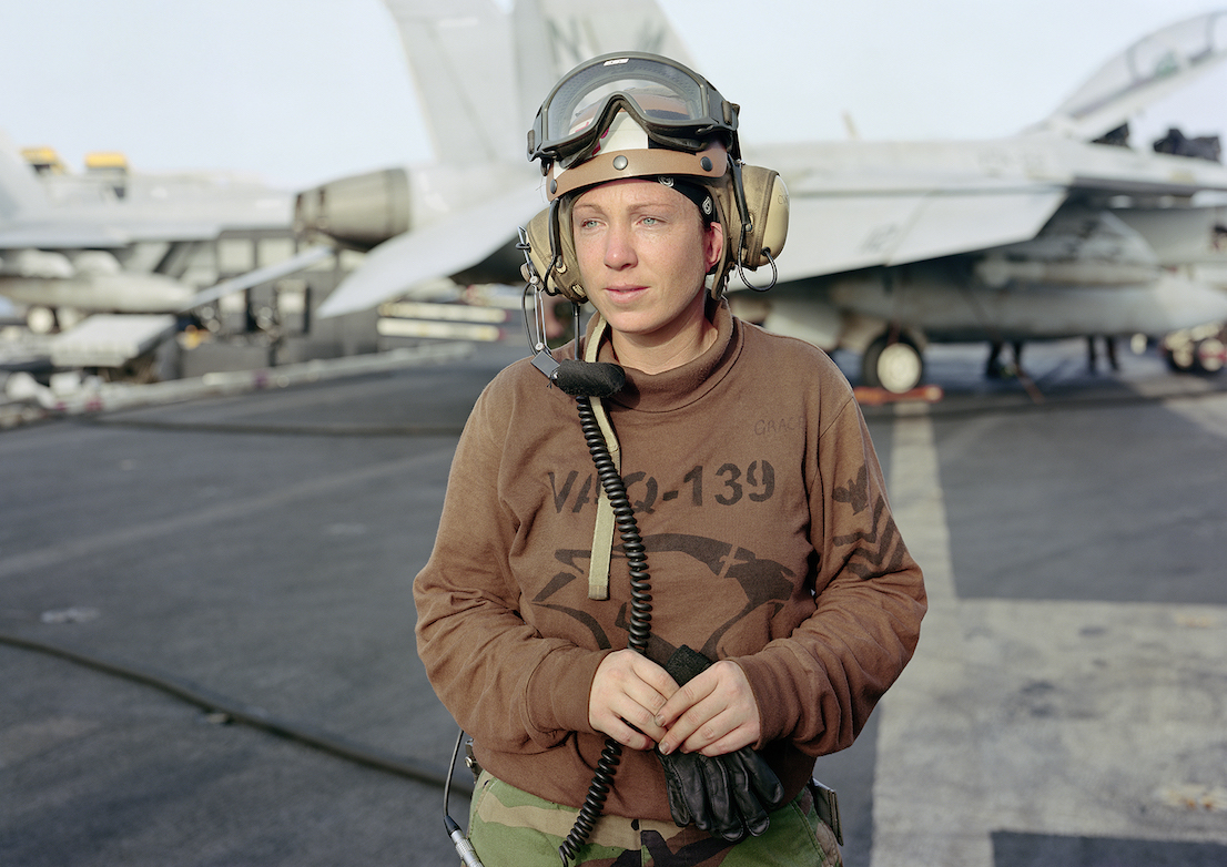 An-My Lê, Line Shack Supervisor for EA-6B Prowler, USS Ronald Regan, North arabian Gulf, 2009, from Events Ashore (Aperture, 2014). © An-My Lê, courtesy Murray Guy Gallery, New York.