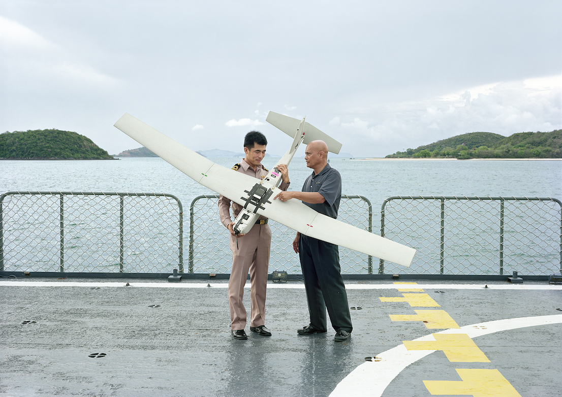 An-My Lê, Demonstration of Puma AE Unmanned Aircraft System, HTMS Nareasuan, Sattahip Naval Taining Center, Thailand, 2010, from Events Ashore (Aperture, 2014). © An-My Lê, courtesy Murray Guy Gallery, New York.