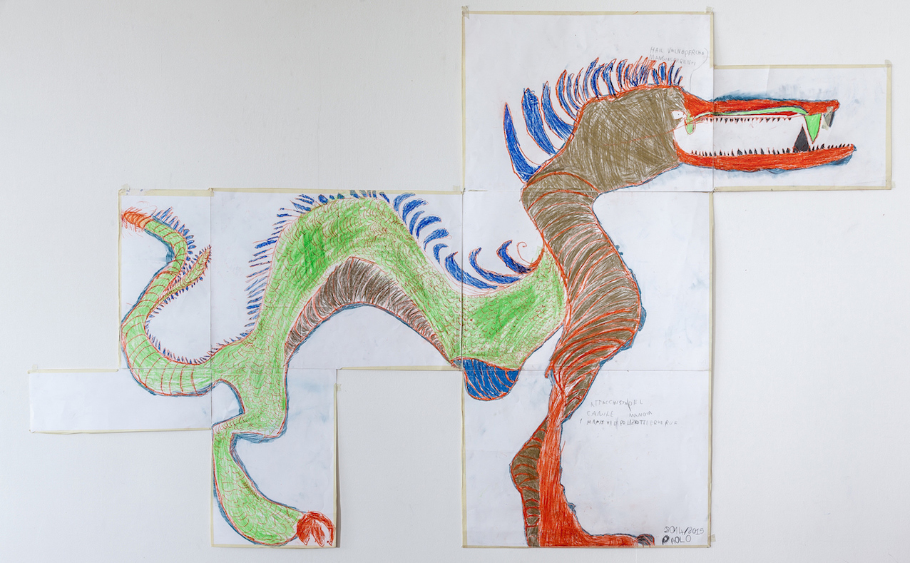 Paolo, Atelier dell’Errore
, Attachista del canile mangia i Mafisti e i Poliziotti e RueRue / Dog Pound Attackerist eats Mafists and Policemen and RueRue, 2015. Courtesy: © Atelier dell’Errore.