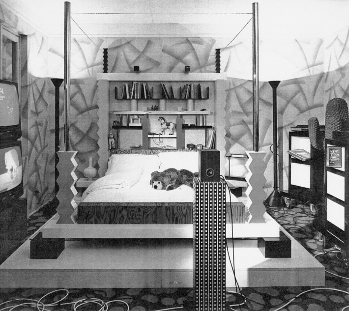 Bedroom designed by  Ettore Sottsass Jr. for the exhibition Il progetto domestico. La casa dell’uomo: archetipi e prototipi, 17th Milan Triennale in 1986 (© Ettore Sottsass, by SIAE 2015).