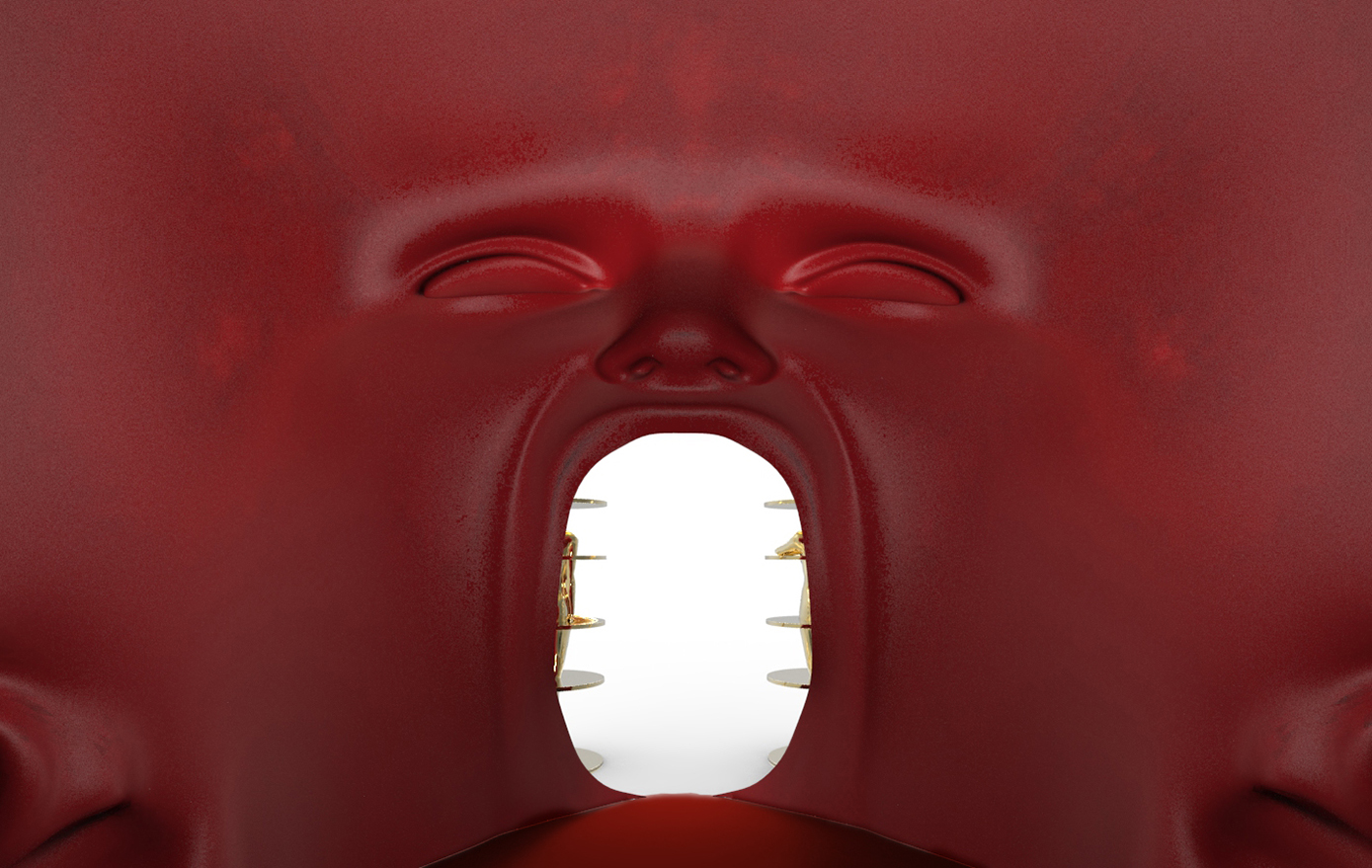 L’interno dell’uovo-testa progettato da Fabio Novembre. 