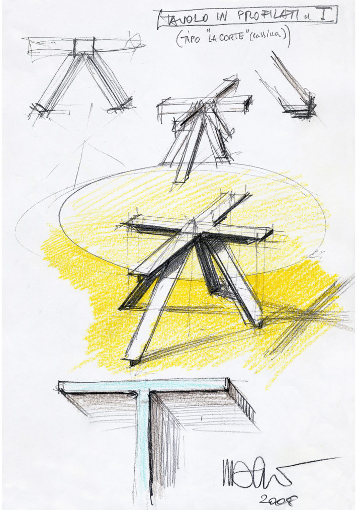 Schizzo di studio per tavolo profilato a T, 2008. Archivio Mario Bellini.