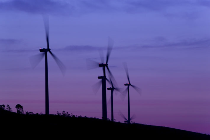 Wind turbines at sunset, at the San Francesco di Melissa-Strongoli Wind Farm (Crotone). Photo: Renato Cerisola. © Edison Spa.