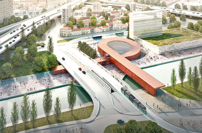 Gare Pont de Bondy (linea 15 Est), progetto di BIG e Silvio d'Ascia. © BIG, Silvio d'Ascia, Société du Grand Paris.