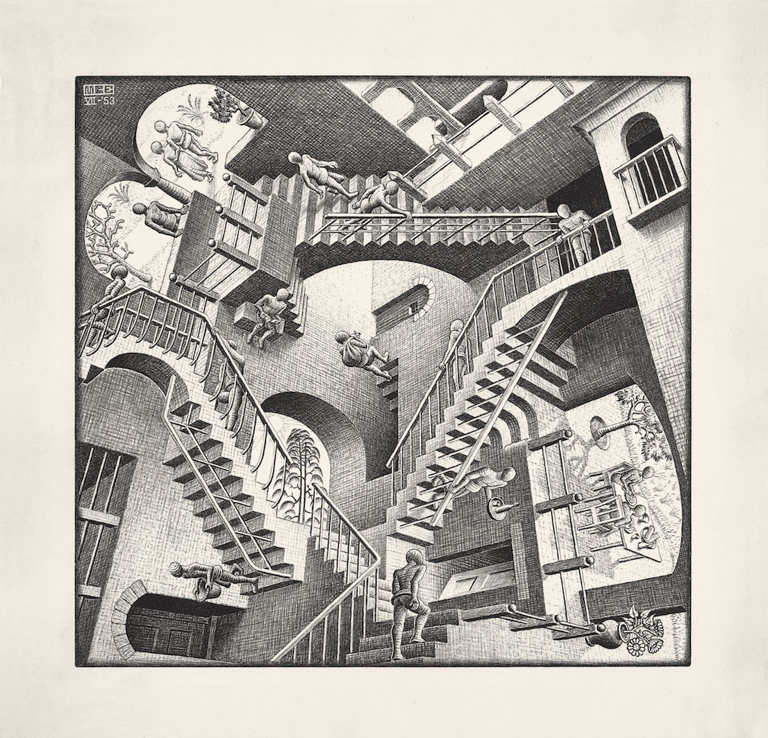 Maurits Cornelis Escher Casa di scale (Relatività) 1951 litografia cm 47,2 x 32,6 Collezione Federico Giudiceandrea All M.C. Escher works © 2014 The M.C. Escher Company. All rights reserved www.mcescher.com