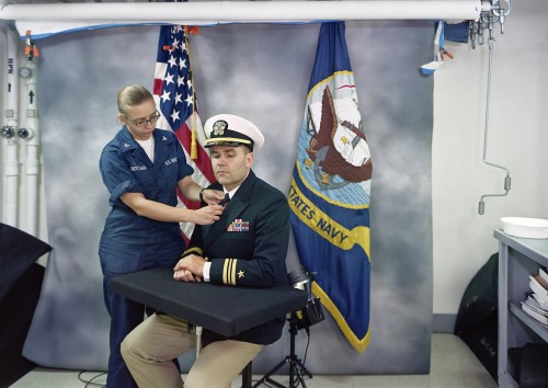 An-My Lê, Portrait Studio, USS Ronald Reagan, North Arabian Gulf, 2009, from Events Ashore (Aperture, 2014). © An-My Lê, courtesy Murray Guy Gallery, New York.