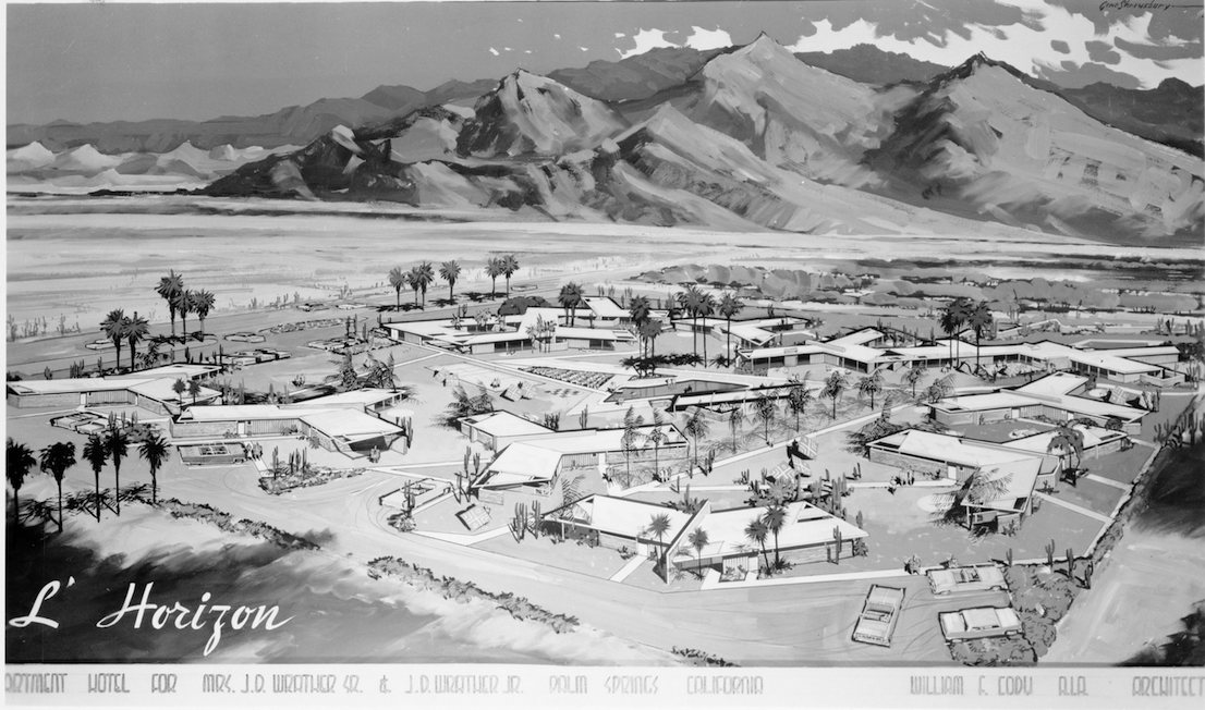 The Horizon Hotel, Palm Springs, California. Architectural drawing by William F. Cody, circa 1952. From the Wrather Papers (CSLA-23). Courtesy of the William H. Hannon Library, Loyola Marymount University.