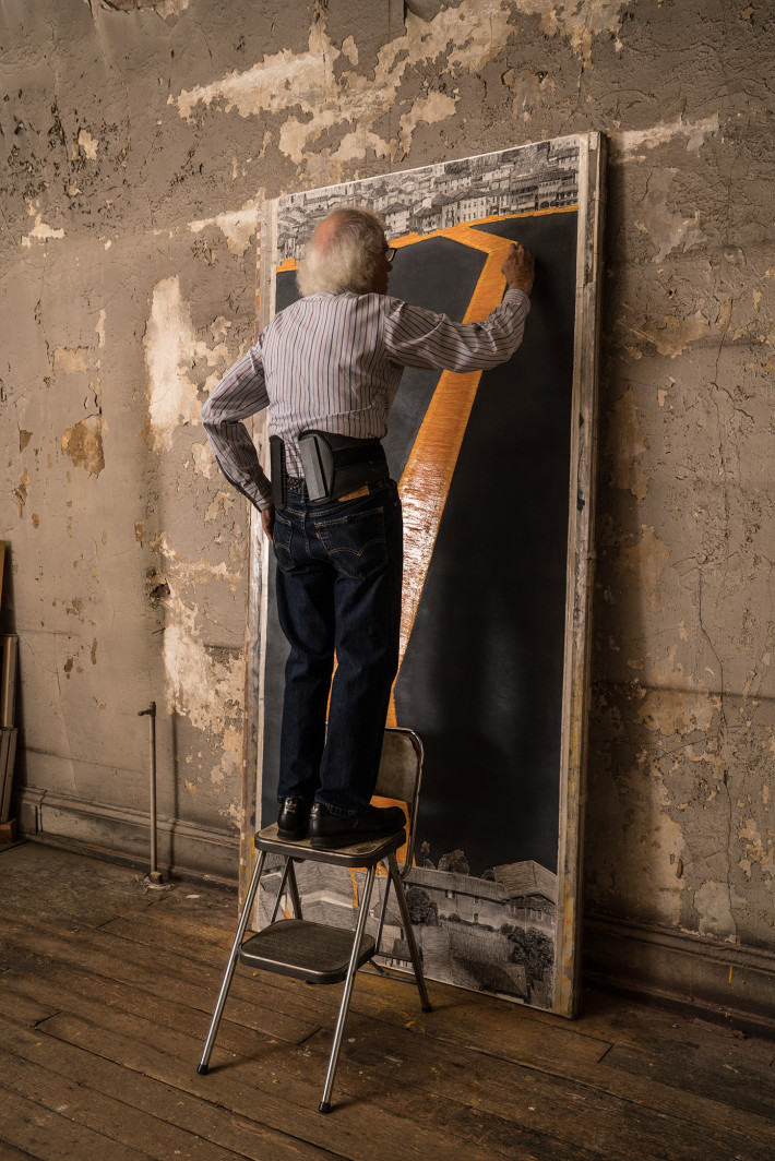 Christo in his studio making preparatory drawings for The Floating Piers. New York, November 2015.