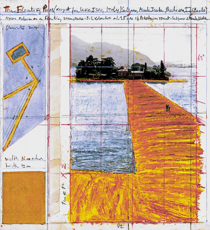 Christo, The Floating Piers, 2014. Drawing. Photo: André Grossmann.