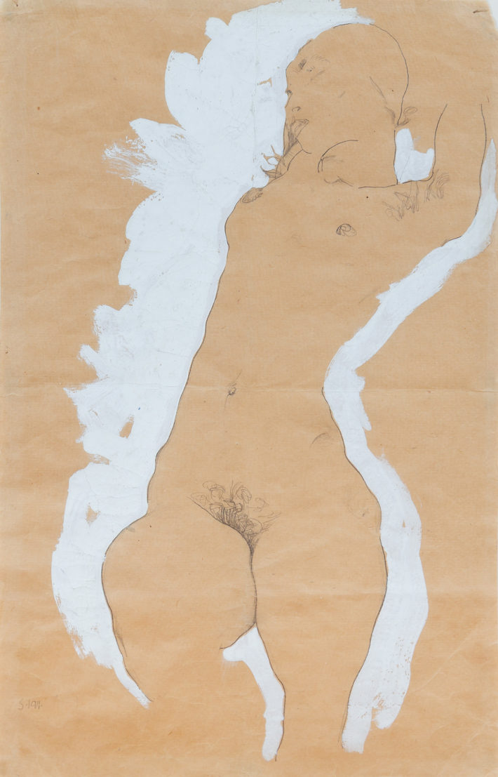 Egon Schiele, Mädchenakt mit weisser Umrandung (Female Nude with White Border), 1911. Gouache and pencil on paper. Collection of Johan H. Andresen Picture: © Christian Øen.