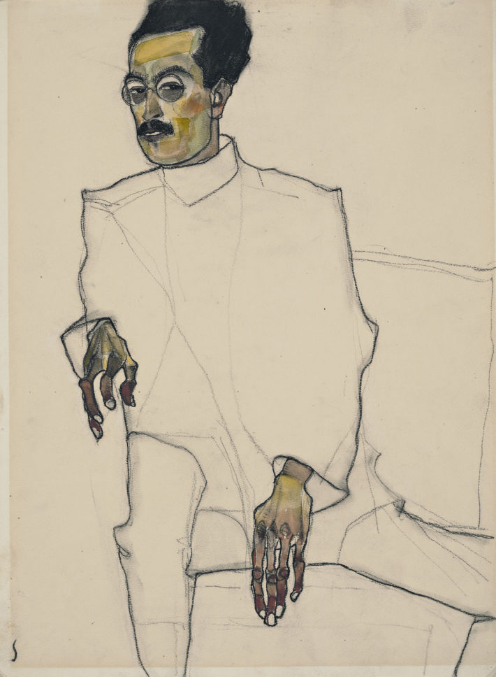 Egon Schiele. Portrait of Doctor X, 1910. Black crayon and watercolor on paper. Wadsworth Atheneum Museum of Art, Hartford, Connecticut, The Ella Gallup Sumner and Mary Catlin Sumner Collection Fund Picture: © Allen Phillips / Wadsworth Athemuseum.