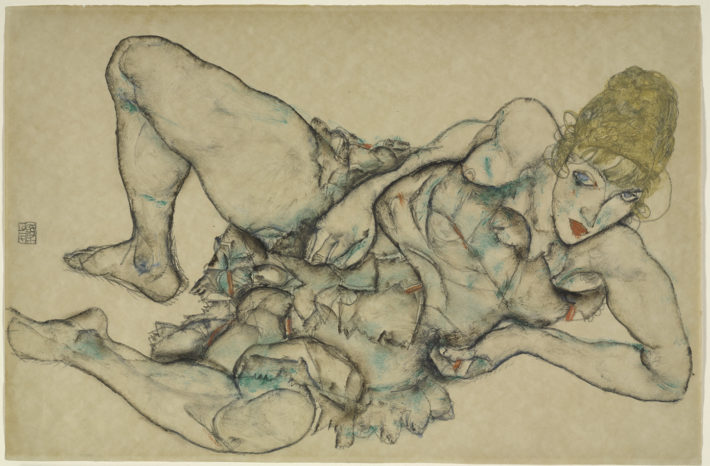 Egon Schiele, Liegende Frau mit blondem Haar (Reclining Woman with Blonde Hair), 1914. Transparent and opaque watercolor over graphite on paper. The Baltimore Museum of Art, Fanny B. Thalheimer Memorial Fund and Friends of Art Fund. Picture: © Mitro Hood.