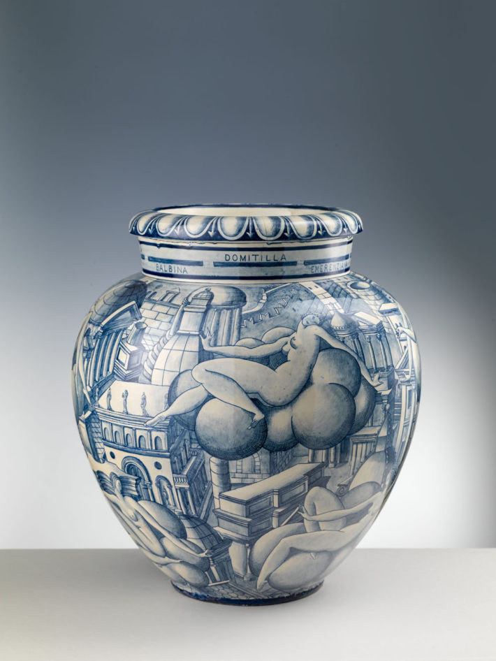 Donne su nubi (“Women on Clouds”), majolica vase painted monochrome blue, 1924-25, Gio Ponti for Richard-Ginori, Doccia. © Museo Richard-Ginori della Manifattura di Doccia, Sesto Fiorentino, Polo Museale della Toscana.