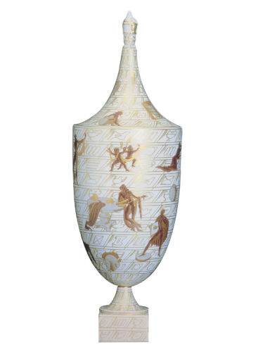 La passeggiata archeologica, urna in porcellana bianca con decorazioni in oro, 1925-27, Gio Ponti per Richard-Ginori, Doccia. © Museo Richard-Ginori della manifattura di Doccia, Sesto Fiorentino, Polo Museale della Toscana.