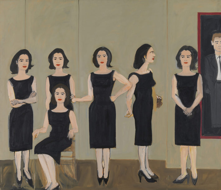 Alex Katz, The Black Dress, 1960, olio su tela. © Alex Katz, VG Bild-Kunst, Bonn 2018, Courtesy Udo and Anette Brandhorst Collection. Foto: Haydar Koyupinar, Bayerische Staatsgemäldesammlungen, Monaco di Baviera.