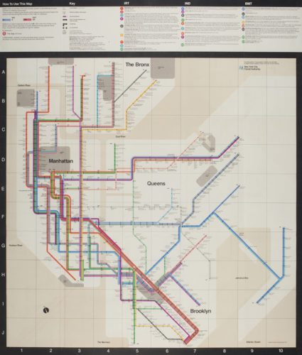 New York Subway map, 1970. Photo: Reven T.C. Wurman. Design: Vignelli 1954-2014, © 2018 Rizzoli International Publications, New York, and Beatriz Cifuentes-Caballero.