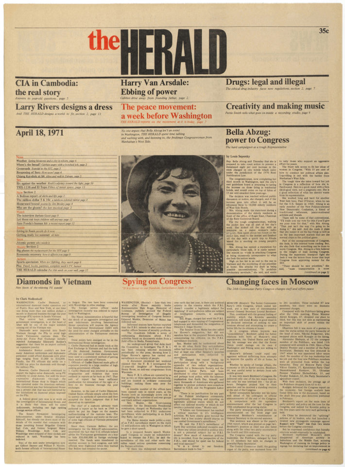 Layout del giornale The Herald, New York, 1971.