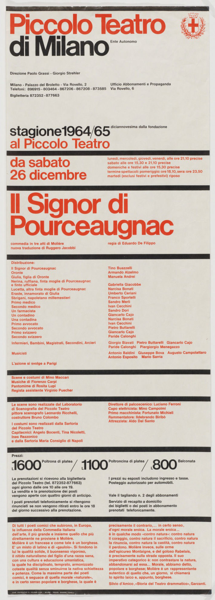 Massimo Vignelli, Piccolo Teatro di Milano, 1964. © The Museum of Modern Art / Licensed by SCALA / Art Resource, NY.  