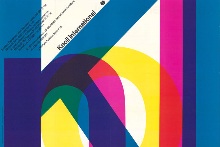 Manifesto per Knoll International, USA, 1967. Foto: Elizabeth Torgeson-Lamark (RIT). Design: Vignelli 1954-2014, © 2018 Rizzoli International Publications, New York, e Beatriz Cifuentes-Caballero.