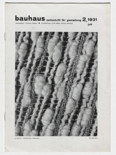 Cover of Bauhaus: Zeitschrift für Gestaltung 2, 1931, with photo of woven fabric by Margaret Leischner. Private collection, the Netherlands.