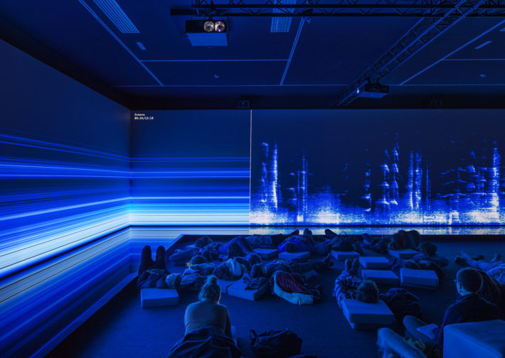 Bernie Krause and United Visual Artists, The Great Animal Orchestra, 2016, multimedia installation, 1 hour and 32 minutes, collection Fondation Cartier pour l’art contemporain (acquisition 2017). View of the exhibition The Great Animal Orchestra, Fondation Cartier pour l’art contemporain, Paris, 2016. Photo: © Luc Boegly. Credits: © Bernie Krause © United Visual Artists.